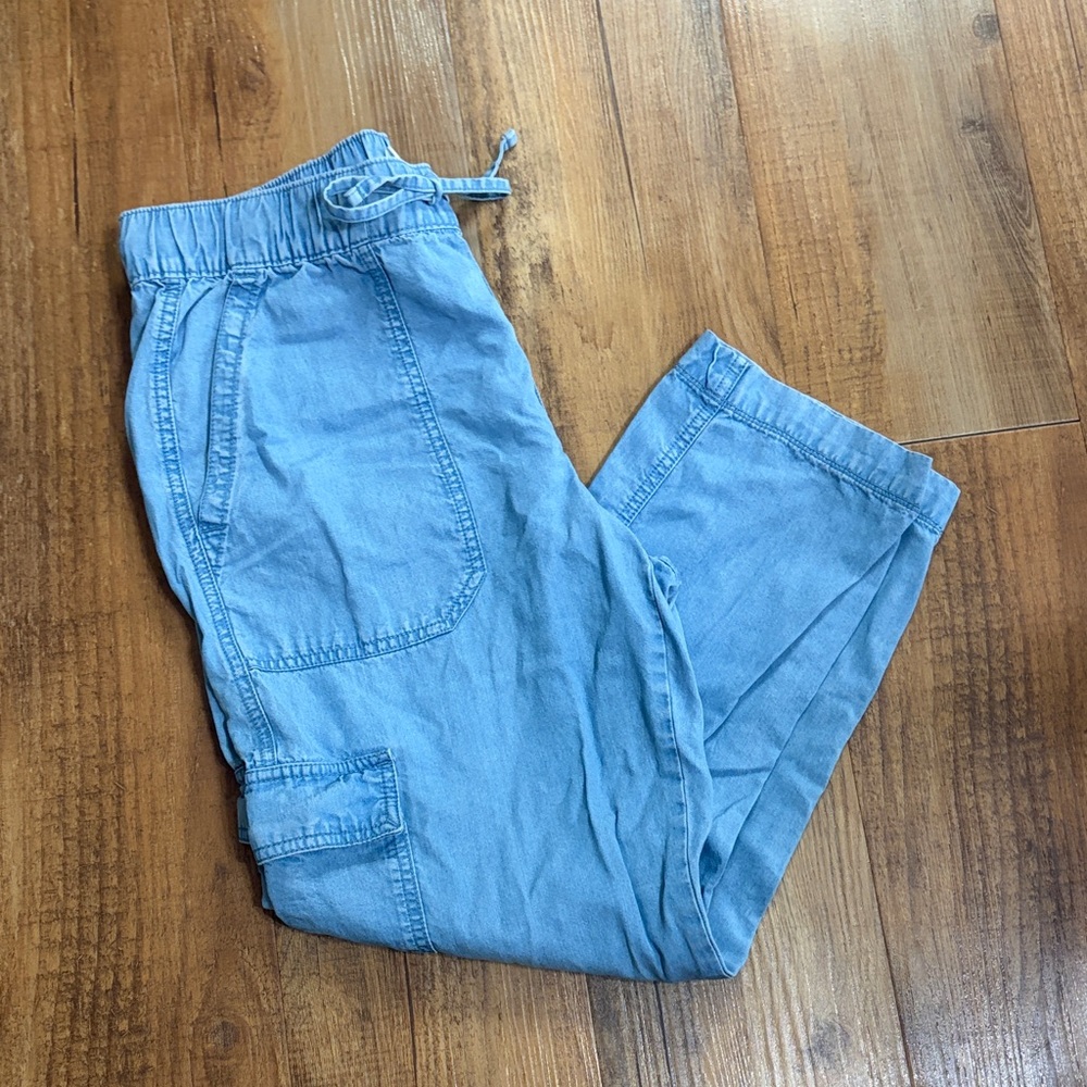 Gap blue chambray denim pull on cargo pants size small - Picture 2 of 7